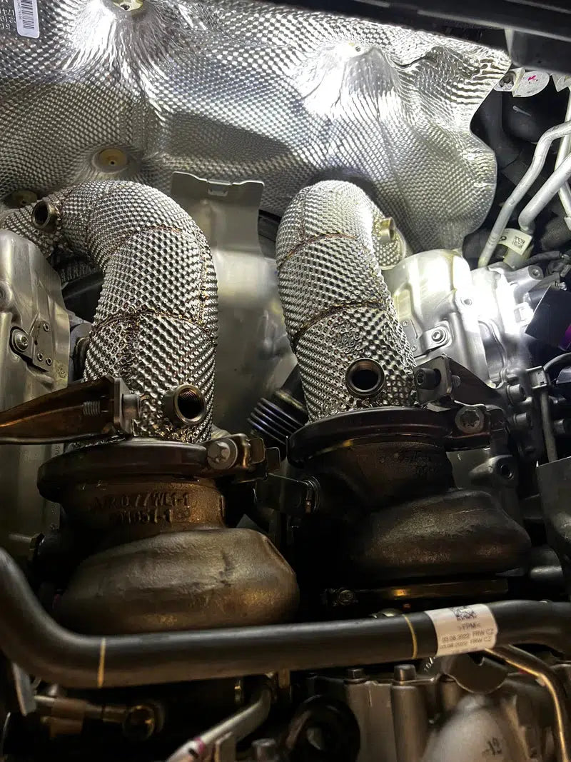 BMW X5M / X6M 2019-2025 – Full Catless Downpipes with Heat Shield