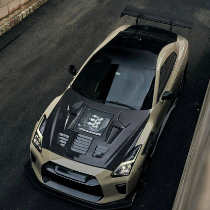 Nissan GT-R R35 (2008–2016) – V1 Carbon Fiber Vented Hood with Transparent Window