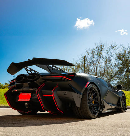 Lamborghini Revuelto – DK Style Carbon Fiber LED Rear Bumper Diffuser Canards