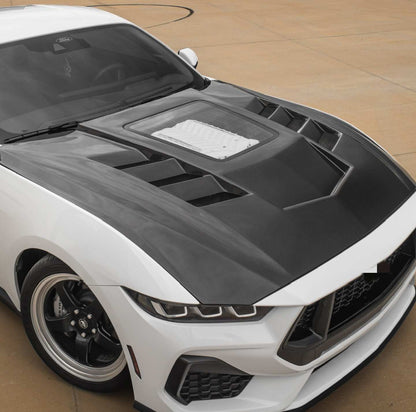 Ford Mustang S650 (2024+) - Carbon Fiber Transparent Style Hood with Glass