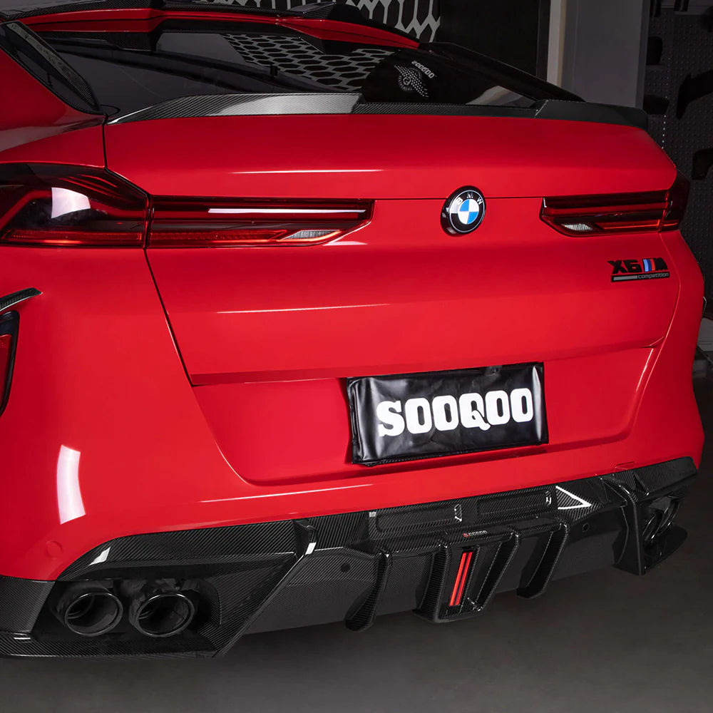 BMW X6M F96 - SOOQOO Prepreg Carbon Fiber Rear Diffuser w/ Brake Light