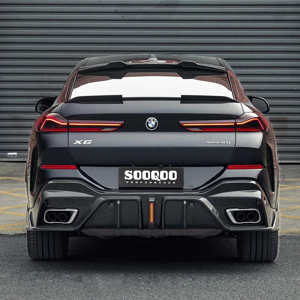 BMW X6 G06 - SOOQOO Prepreg Carbon Fiber Rear Diffuser with Brake Light