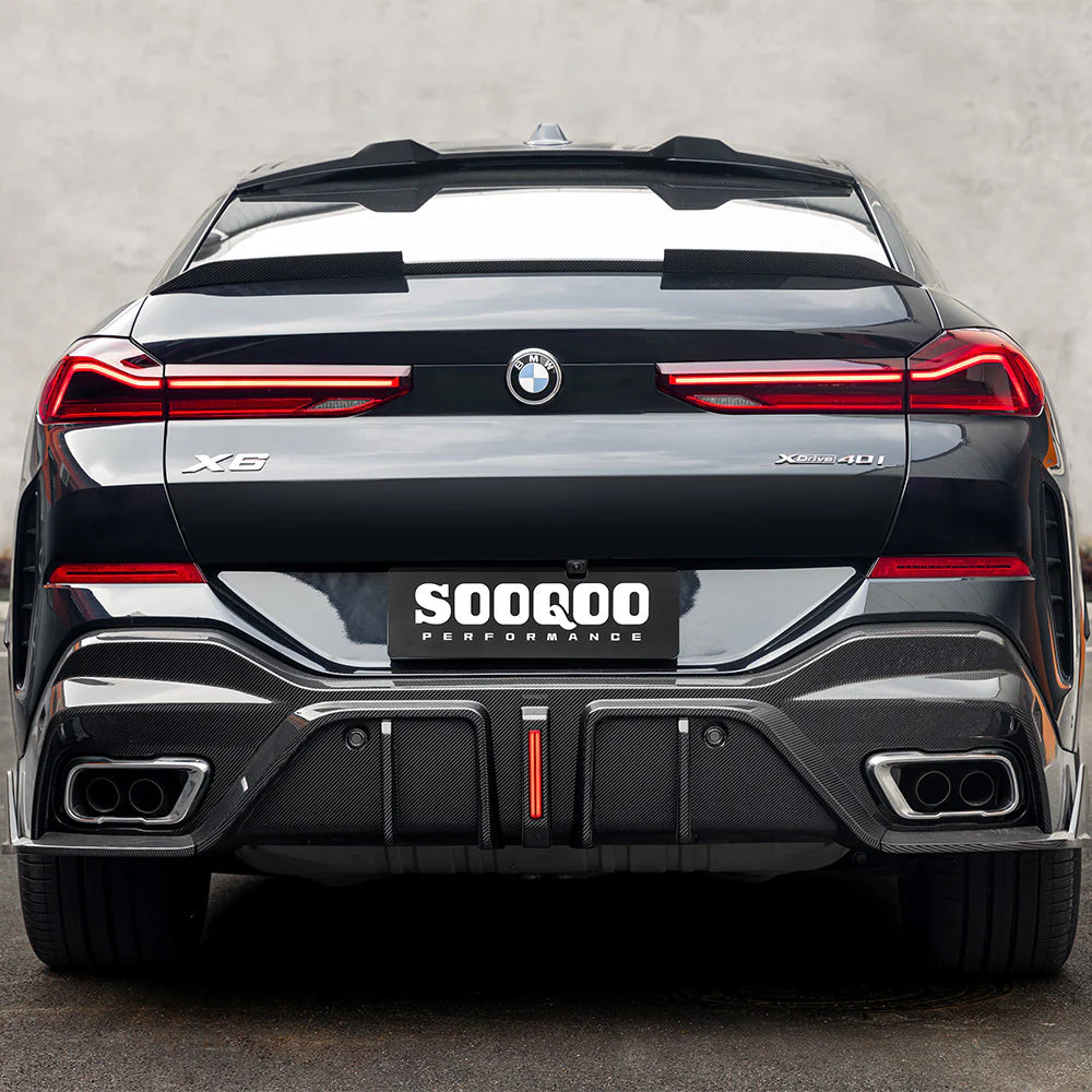 BMW X6 G06 - SOOQOO Prepreg Carbon Fiber Rear Diffuser with Brake Light