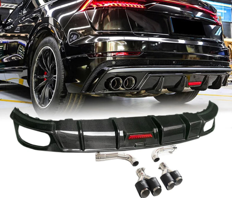 Audi Q8 (2020+) - Prepreg Carbon Fiber Rear Diffuser with LED Brake Light