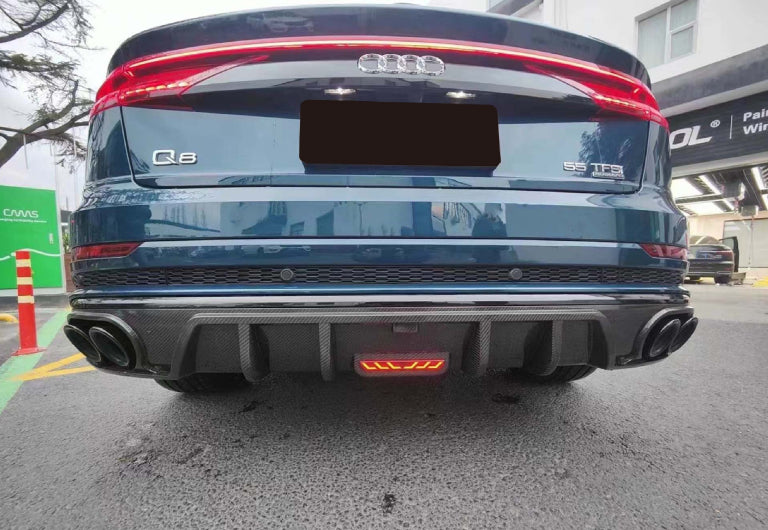 Audi Q8 (2020+) - Prepreg Carbon Fiber Rear Diffuser with LED Brake Light