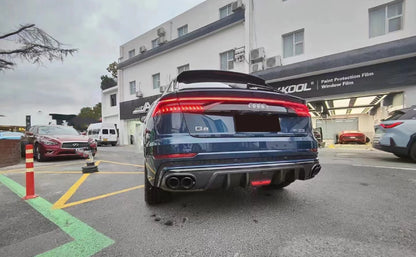 Audi Q8 (2020+) - Prepreg Carbon Fiber Rear Diffuser with LED Brake Light