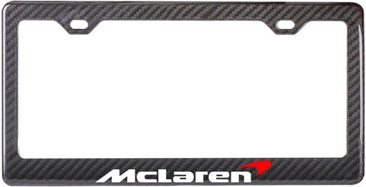 McLaren White Text Red Splash - Carbon Fiber License Plate Frame