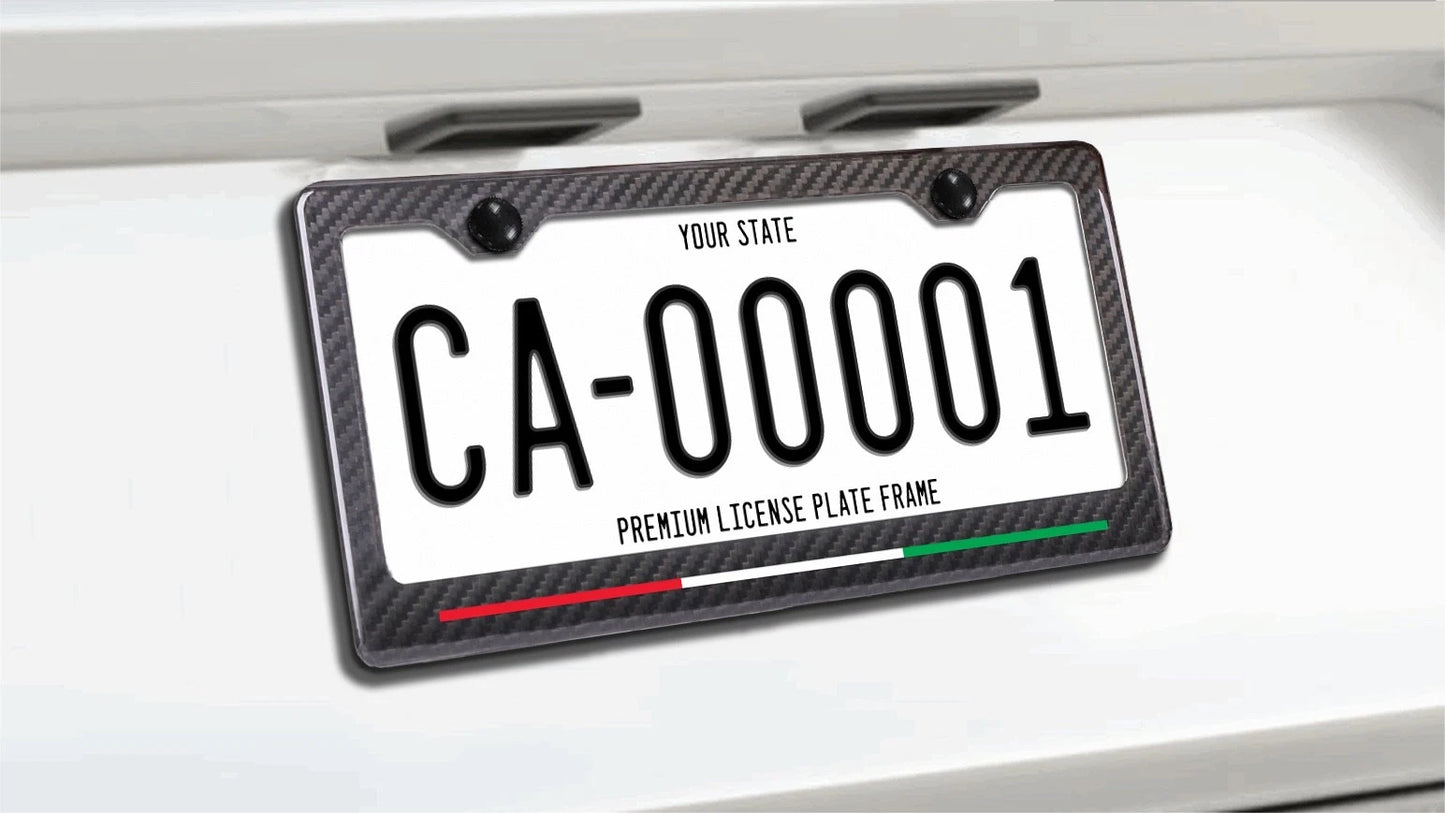 Italy Colors Stripe - Carbon Fiber License Plate Frame