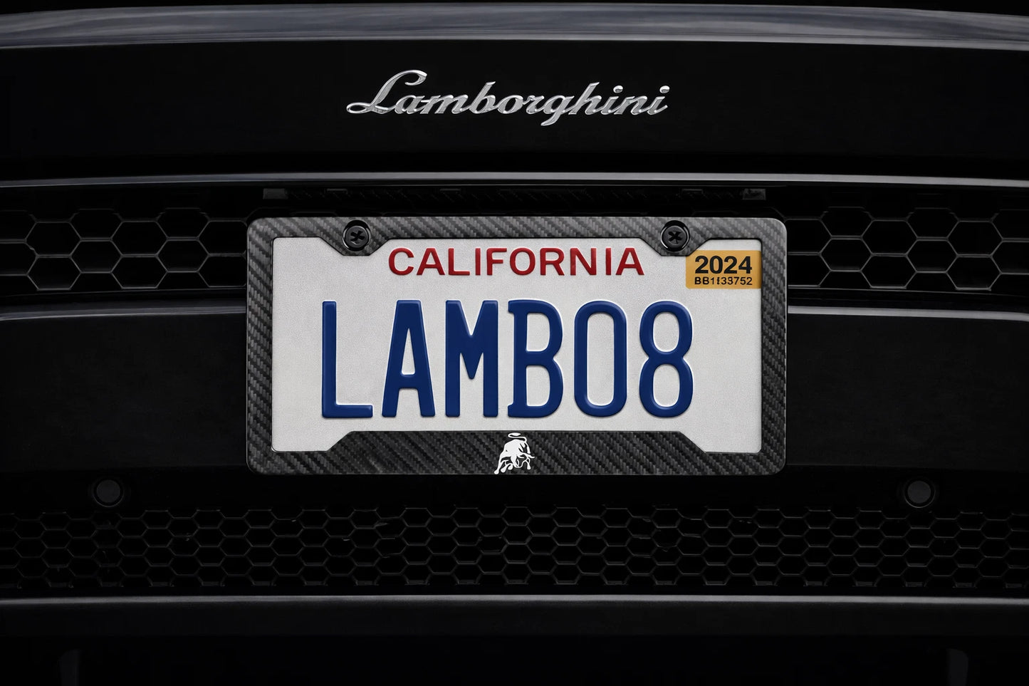 Lamborghini White Bull - Carbon Fiber License Plate Frame
