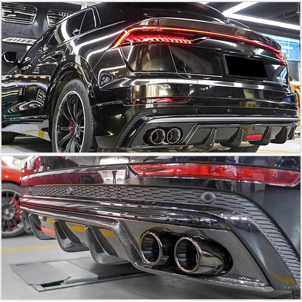 Audi Q8 (2020+) - Prepreg Carbon Fiber Rear Diffuser with LED Brake Light