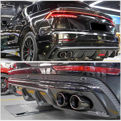 Audi Q8 (2020+) - Prepreg Carbon Fiber Rear Diffuser with LED Brake Light