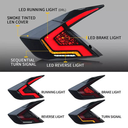 Honda Civic 10th Gen (2016–2021) – Smoked G Series Style LED Tail Light Set