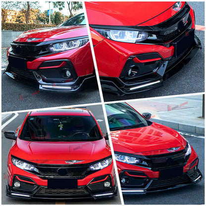 Honda Civic Si & Hatchback (2017–2021) – Gloss Black Front Bumper Lip with LED