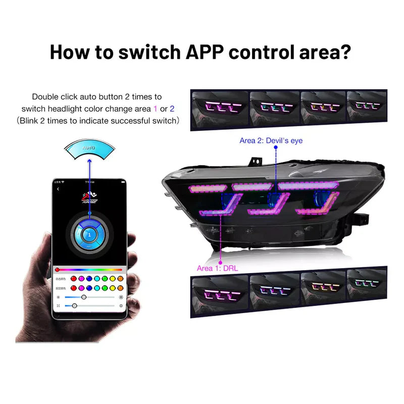 Ford Mustang – RGB DRL LED Headlights Set (2015–2022)