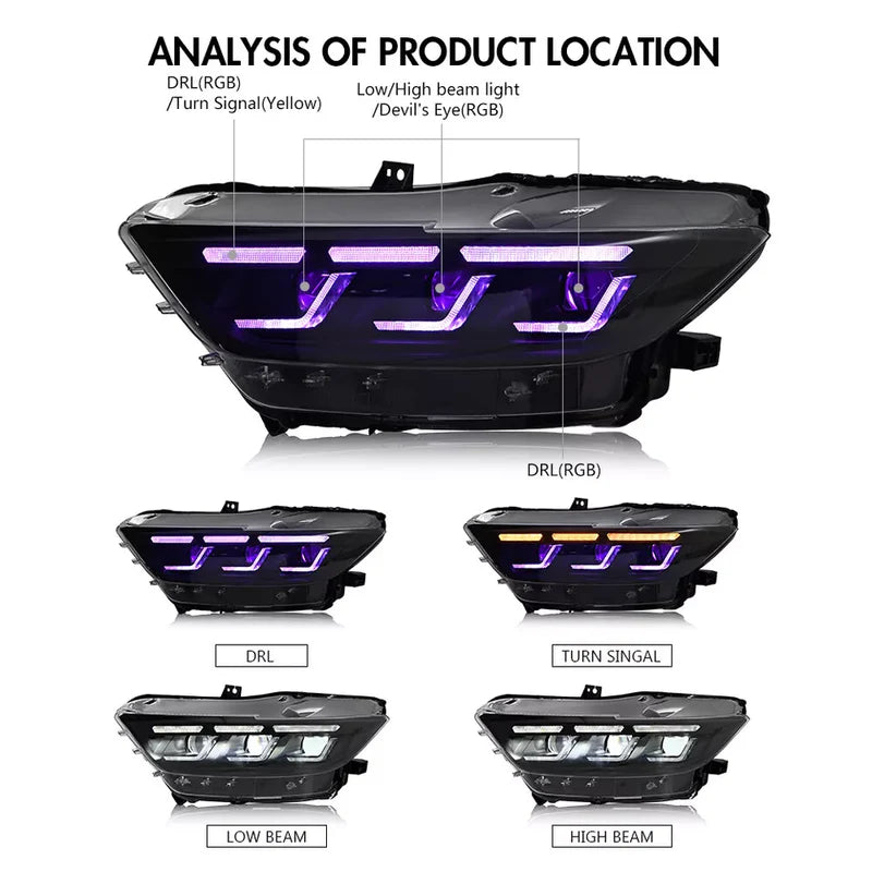 Ford Mustang – RGB DRL LED Headlights Set (2015–2022)