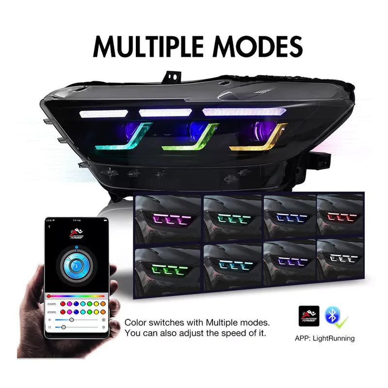 Ford Mustang – RGB DRL LED Headlights Set (2015–2022)